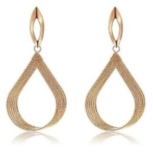 Womens Teardrop Gold Tone‎ Earrings Long 4.25" Dangle Drop Jewelry